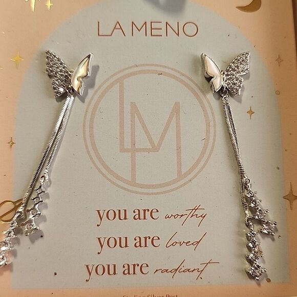 La Meno Silver Butterfly Earrings - Picture 2 of 2